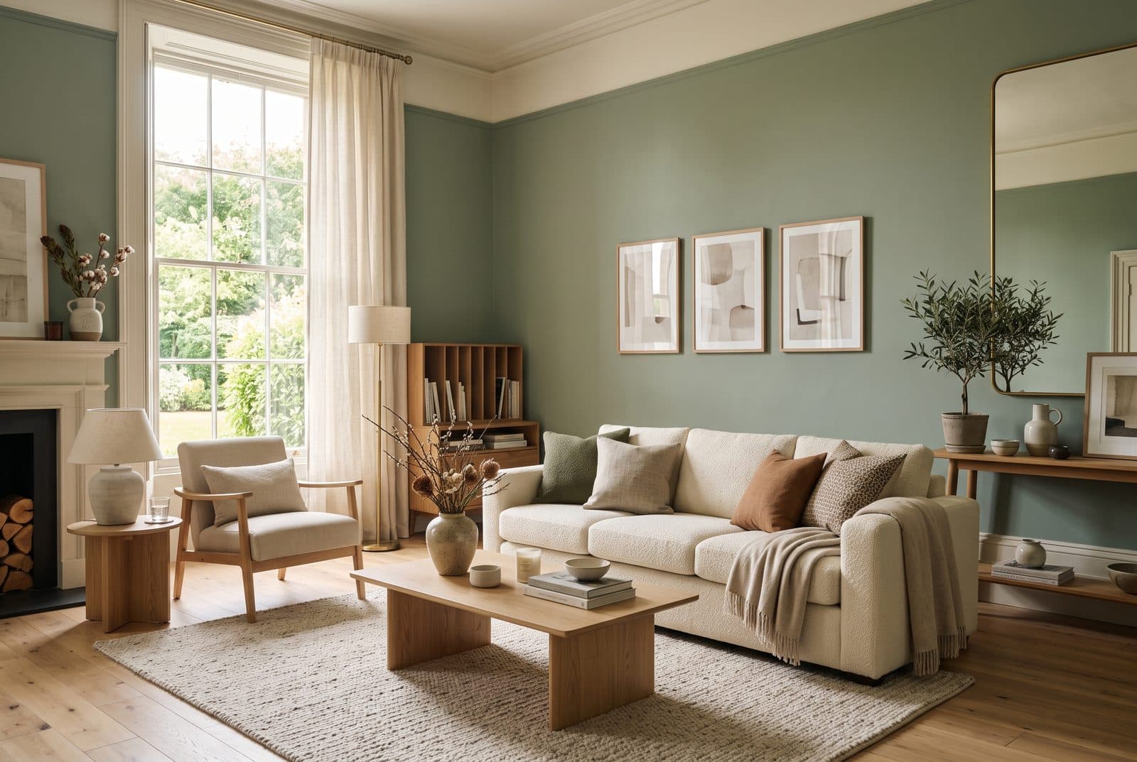 Wohnzimmer in Salbeigrün